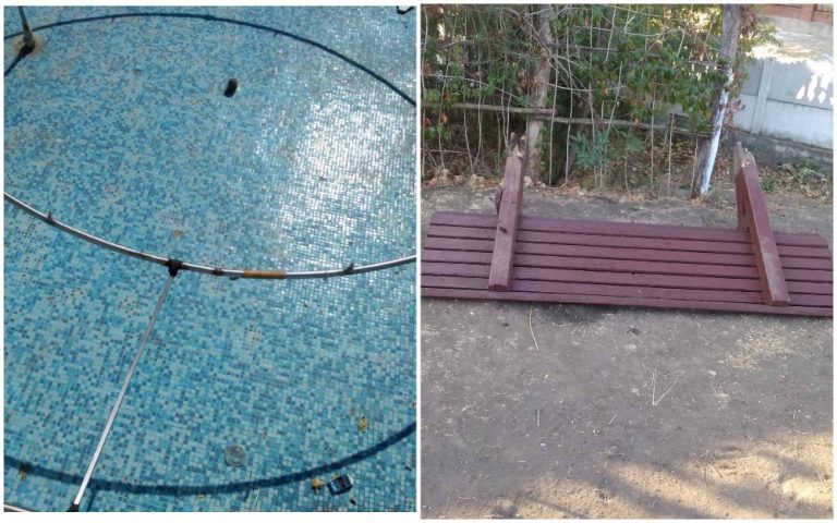 (Фото) Мэрия: В Комратском парке вандалы повредили звезду вечного огня и раскурочили плитку в фонтане