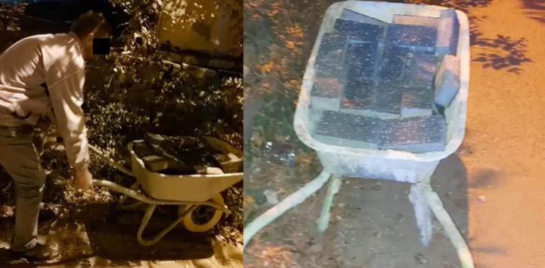(ВИДЕО) Увез на тачке брусчатку из парка домой. Житель Кишинева попался на краже