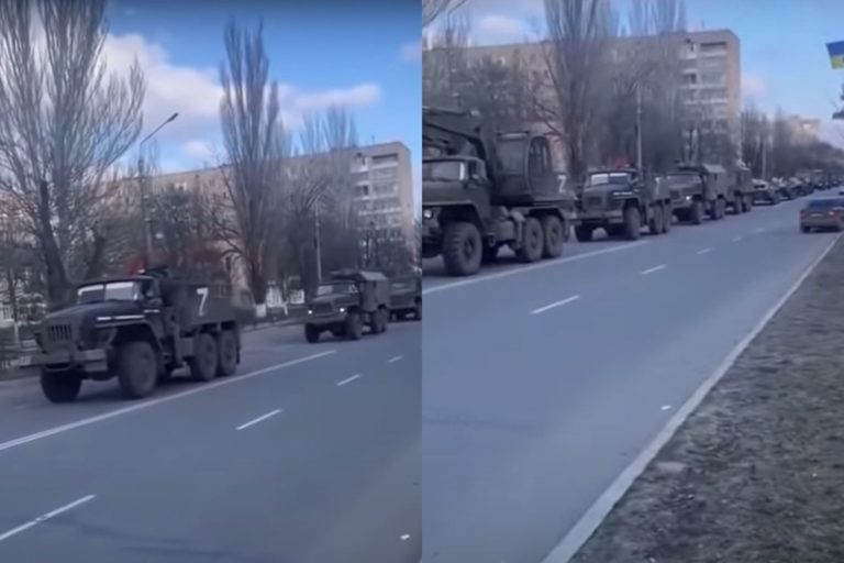 (ВИДЕО) Колонна российской техники с буквой Z выстроилась на улице Мелитополя