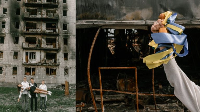 Выпускной альбом, снятый на руинах. В Чернигове выпускники провели фотосессию на фоне разрушенных зданий