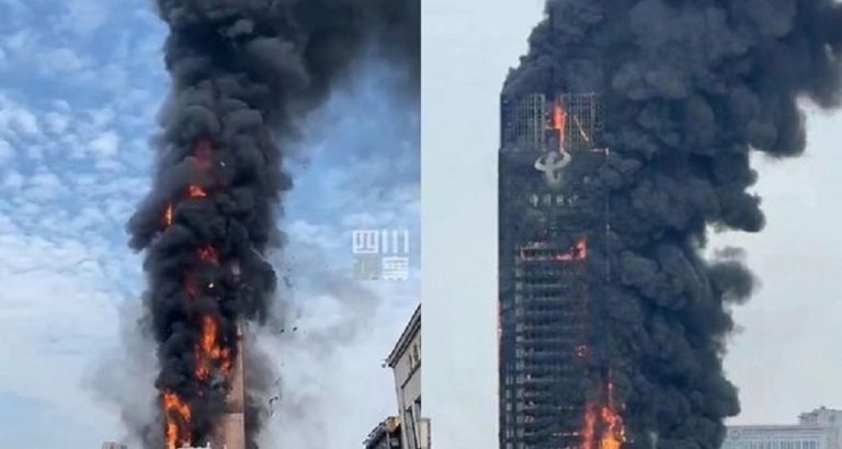 (Видео) В Китае за 20 минут полностью сгорел небоскреб