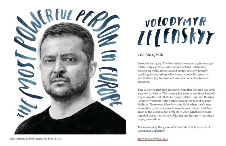 Зеленский стал самым влиятельным европейцем по версии Politico
