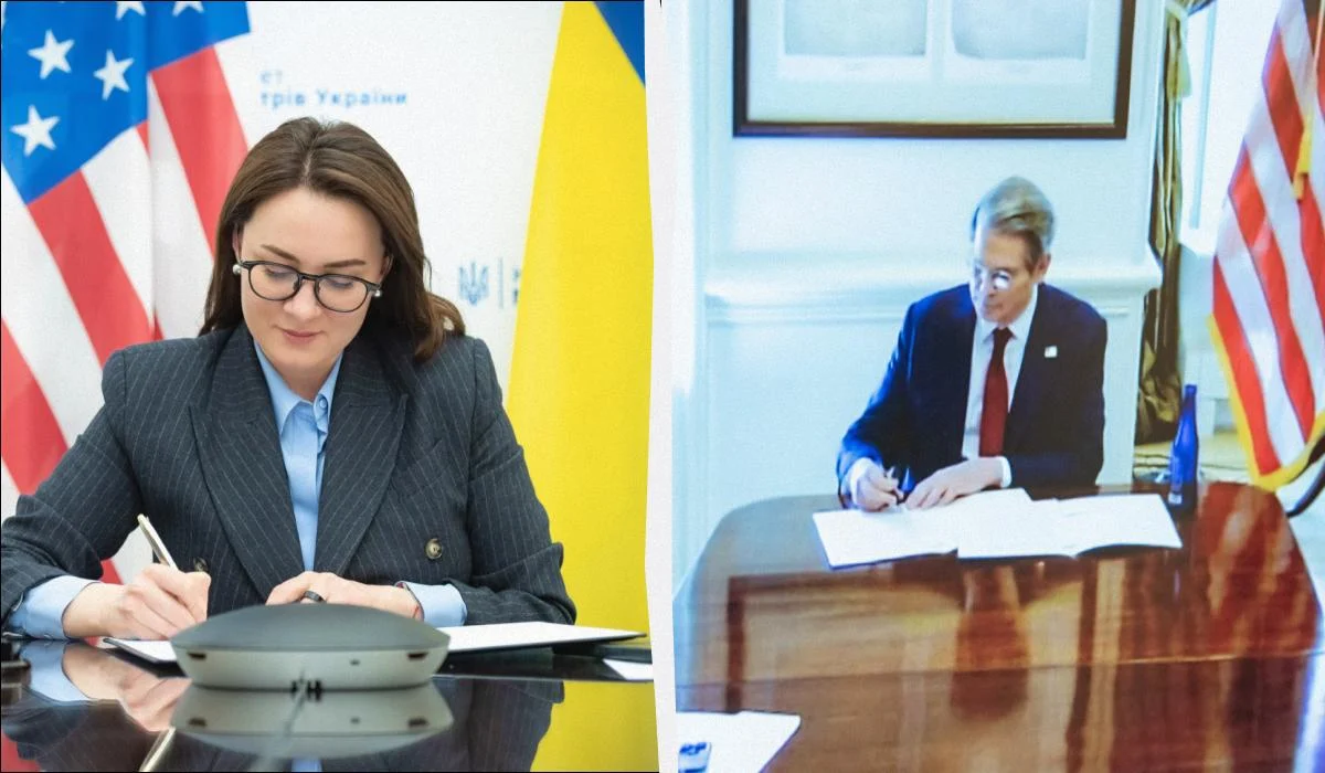 Министр экономики Украины Юлия Свириденко и министр финансов США Скотт Бессент, подписание меморандума о намерениях, 17 апреля 2025. Сделка по полезным ископаемым