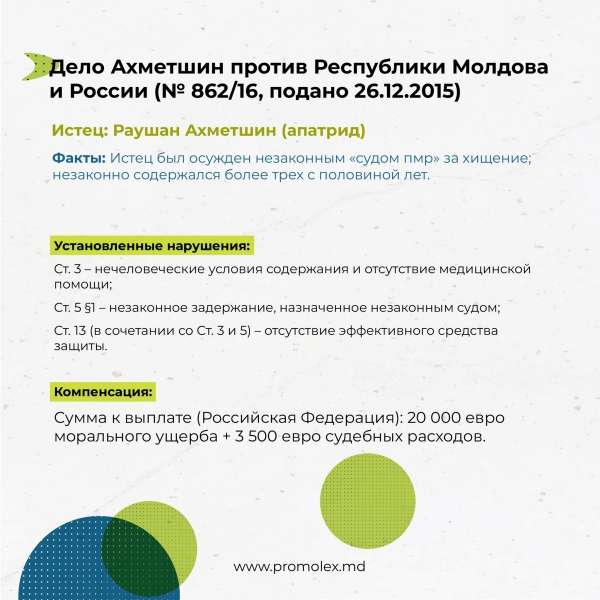 ЕСПЧ признал Россию виновной в нарушении прав человека в Приднестровье и обязал выплатить пострадавшим компенсации
